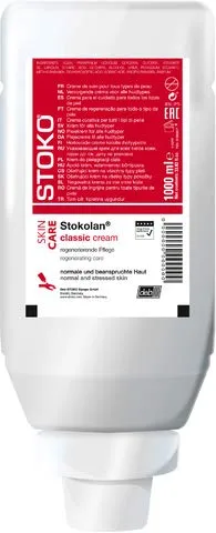 Stokolan Classic 1000 ml - Hautpflegecreme - Handcreme mit intensiv pflegenden Eigenschaften, ideal für trockene Haut und im professionellen Einsatz, 1000 ml, 9 Stück/VE, 56 VE/Palette