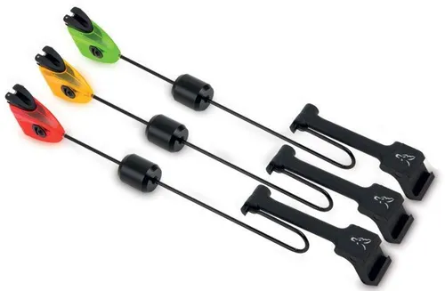 FOX MK3 Swinger Set - 3 Bissanzeiger in Rot, Orange und Grün - Bissanzeiger-Set für Karpfenangeln, verstellbares Gewicht und unauffälliges Design, inklusive Transportbox und Adapter für optimale Nutzung am Wasser.