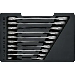 Bosch Maulschlüssel 1600A02AU0, 10-teiliges Maul-Ringratschenschlüssel Set - Ratschenschlüssel Set für enge Stellen mit 3° Rückschwenkwinkel. Langlebig aus Chrom-Vanadium-Stahl, ideal für präzises Arbeiten.