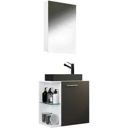 Mid.you Gästebad Hausa BL - Anthrazit, Weiß, 3-teiliges Set - Badmöbel-Set aus Metall in modernem Design, hängend für platzsparende Nutzung im Gäste-WC, ideal für stilvolle Badezimmer.