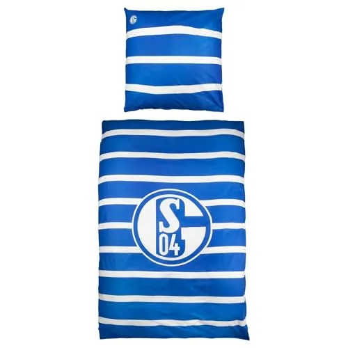 FC Schalke 04 S04 Bettwäsche Streifen - Bettwäsche für Fans, kuschelig aus 100% Baumwolle, mit großem Schalke Logo und praktischem Baumwollbeutel – für erholsamen Schlaf und Vereinsstolz!