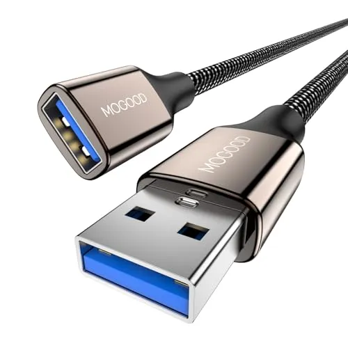 MOGOOD USB 3.0 Verlängerung Kabel 0.5M, USB A Stecker auf A Buchse Gehäuse aus Nylon und Zinklegierung für Tastatur, Drucker, PS4/5, Flash Drive, Keyboard, WiFi Adapter, Controller