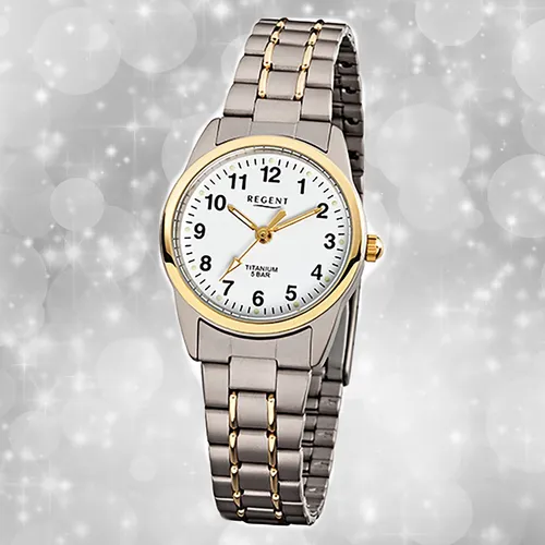 Produktbild Regent Titan Damen Uhr F-428 – Elegante Quarzuhr in Grau, Silber und Gold