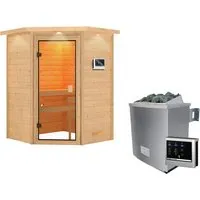Woodfeeling Sauna Antonia mit 9 kW Ofen und LED-Dachkranz