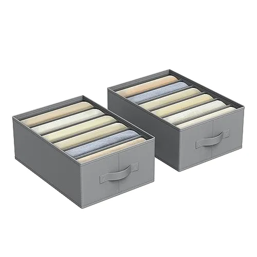 SONGMICS Kleiderschrank-Organizer 2er Set, Aufbewahrungsbox 6 Fächer, Schubladen-Ordnungssystem, Ordnungsboxen faltbar, 42 x 30 x 17 cm, für Hosen, Kleidung, taubengrau RUS009G02