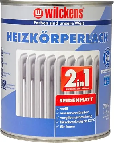 Wilckens 2-in-1 Heizkörperlack weiss seidenmatt inkl. Pinsel von E-Com24 zum Auftragen (2 in 1 750 ml)