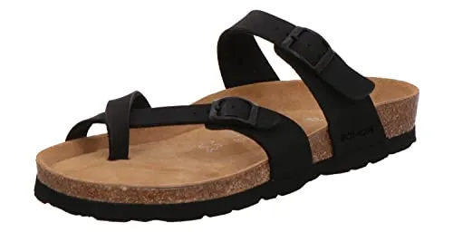 Rohde Damen Zehentrenner Pantolette Alba 5594, Größe 40 EU, Schwarz - Sandalen mit verstellbaren Schnallen für individuellen Tragekomfort, aus hochwertigem synthetischen Material und Lederdecksohle für ein angenehmes Fußgefühl.