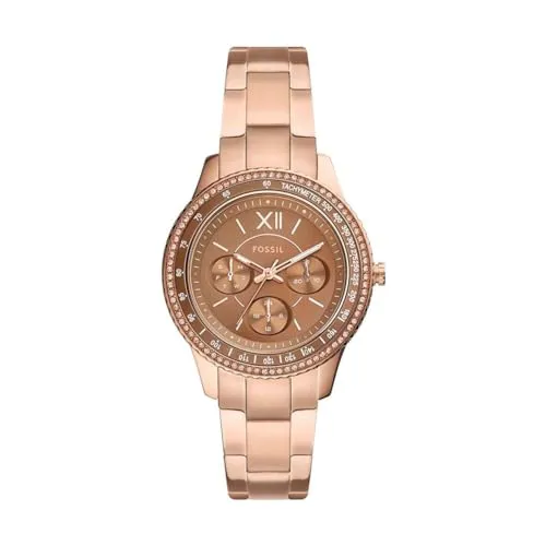Fossil Damenuhr Stella Sport, ES5109 - Elegante 37mm Quarz-Armbanduhr für Damen mit Roségold-Edelstahlgehäuse und -armband, wasserdicht bis 50 m – ideal für sportliche Aktivitäten und den Alltag.