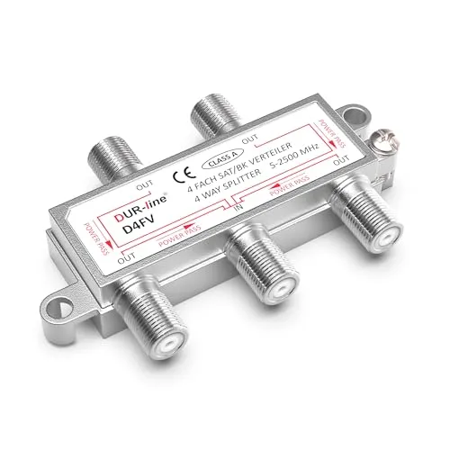 DUR-line SAT & BK-Verteiler - 4-Fach Splitter - voll geschirmt - Unicable & HD tauglich - für Sat-Anlagen DVB-S2 - BK, UKW, DC-Durchlass, TV Antennen