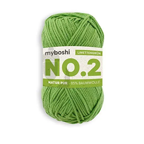 myboshi No.2 Baumwolle zum Häkeln, Baby Wolle, vegane Wolle zum Stricken, 60 Grad waschbar, für Baby und Amigurumi, 50g, Ll 100m Grün (Limettengrün) 1 Knäuel