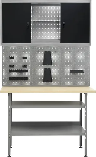 vidaXL Werkbank mit 3 Werkzeugwänden und Wandschrank