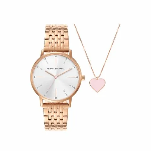 Armani Exchange AX7145SET Damen Uhr - Elegante 36mm Quarzuhr mit roségoldfarbenem Edelstahlgehäuse und Band, wasserdicht bis 30 m – ideal für stilbewusste Frauen.