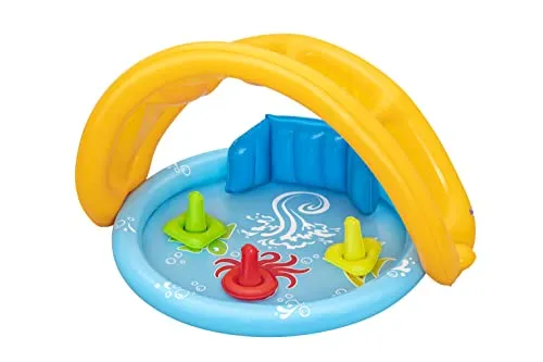 Bestway Lil' SeaShapes Planschbecken mit Sonnenschutzdach 115 x 89 x 76 cm - Swimmingpools mit abnehmbarem UV Careful Sonnenschutzdach und komfortabler Rückenlehne für sicheres Planschen und Spielen im Freien.