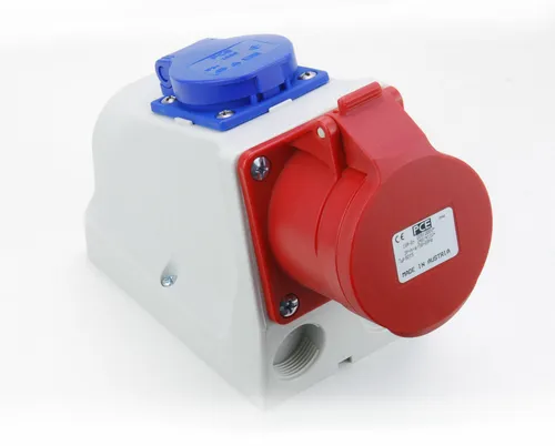 PCE CEE Wandsteckdose 5-Polig 16A 400V mit Schukosteckdose 3-Polig 16A 230V