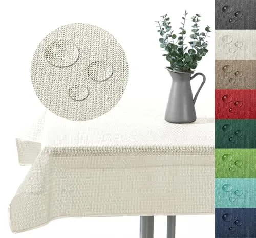 Outdoor Tischdecke Gartentischdecke wasserfest wetterbeständig rutschfest waschbar Outdoortischdecke Weichschaum robust Garten Balkon Camping Party Tischdeko Typ883 Creme 110x140 cm eckig