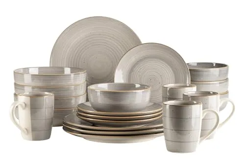 MÄSER Serie Valmera Speisegeschirr für 4 Personen - Vintage-Look Tafelservice aus robustem Steinzeug, spülmaschinen- und mikrowellengeeignet, ideal für Familienessen und Dinnerpartys.