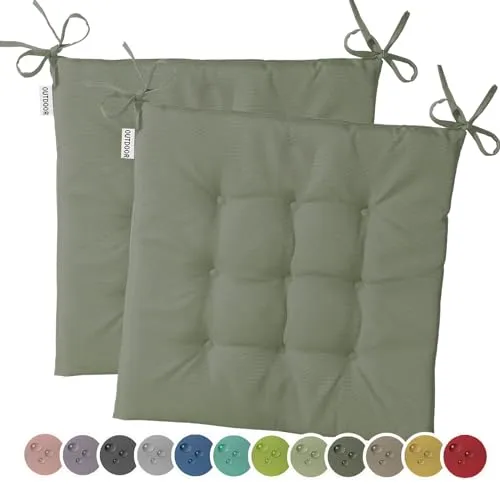 heimtexland 2er Pack Outdoor Stuhlkissen Sitzkissen wasserabweisend wetterfest Gartenkissen 40x40 gesteppt Gartenstuhl Gartenbank Polster Kissen UV-beständig Typ551 Oliv