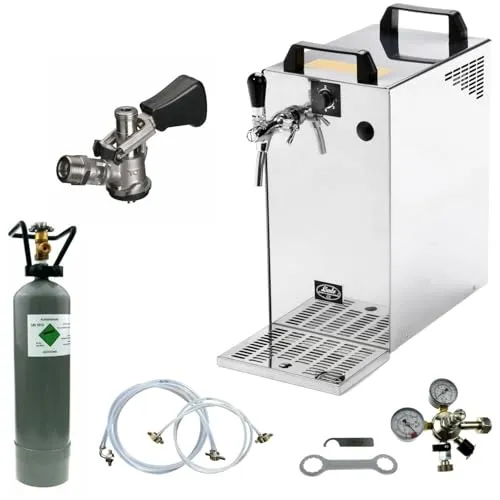 Bierkühler BieTal® Bierzapfanlage 60 Liter - Komplettset für perfekte Partys - Zapfanlage für 25-50 Personen, kühlt bis zu 60 Liter Bier pro Stunde. Komplettset mit Kühler, Zapfkopf, CO2-Flasche für sofortigen Einsatz.