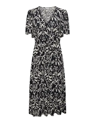 ONLY Sommerkleid ONLHALIA S/S MIDI DRESS WVN NOOS, Night Sky AOP:CAROLINE FLOWER - Gemusterte Kleider, modisches Midi-Kleid aus 100% Viskose, kühlend und pflegeleicht – perfekt für warme Sommertage!