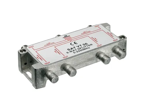 Goobay 67004 SAT-Verteiler, 6-fach, 6 x out, Silber - für Satellitenanlagen 5 MHz - 2500 MHz