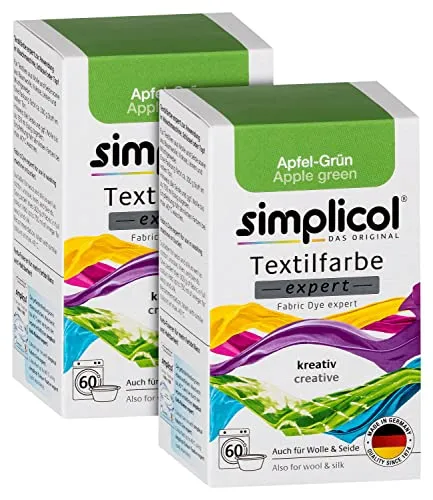 simplicol Textilfarbe expert Apfel-Grün 1714, 2er Pack: Farbe für kreatives, einfaches Färben in der Waschmaschine oder manuell