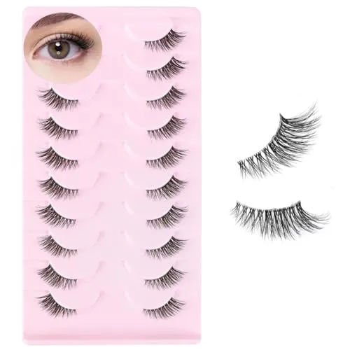 YPYMOD 10 Paar Halbe Wimpern Natürlich Künstliche Cat Eye Klare Band Half Cateye Flauschige Falsche Natural Fake Lashes 18mm