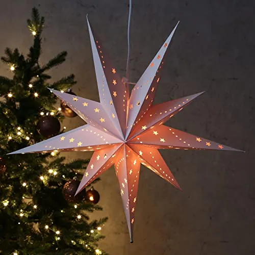 MARELIDA Papierstern Emma - hängend - 9-zackig - D: 58cm - inkl. E14 Fassung und Kabel - weiß