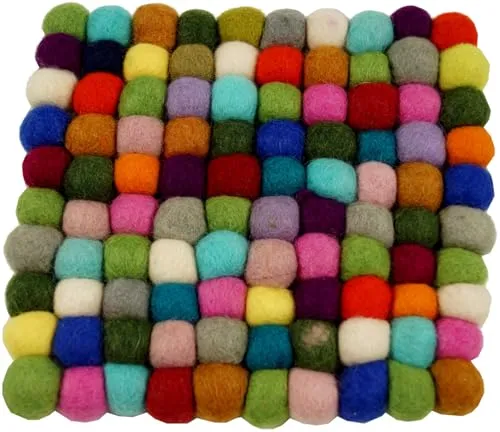 GURU SHOP Filzuntersetzer, Untersetzer aus Filzkugeln, Filzdekoration Quadratisch 20x20 cm - Bunt