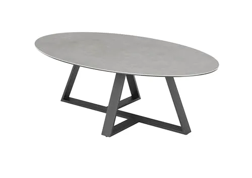 Eleganter Couchtisch ELBING in Grau - 120x38x70cm aus Glas-Keramik & Metall - Moderner Couchtisch ELBING mit ovaler Form und pflegeleichter Glas-Keramik-Oberfläche, ideal für stilvolle Wohnräume.
