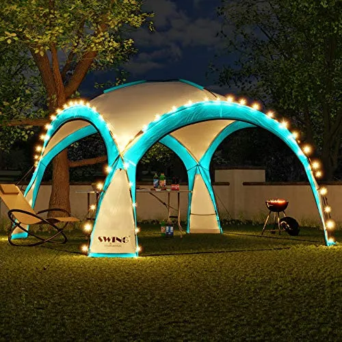 Swing&Harmonie LED Event Pavillon XXL DomeShelter 450cm - Sonnenschirme & -segel: Moderner Pavillon mit 96 LEDs für stimmungsvolle Beleuchtung, ideal für Gartenfeste und Camping, schnell aufbaubar.