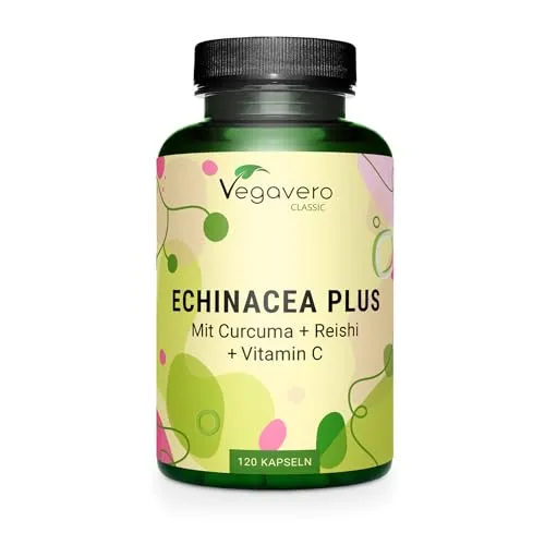Echinacea Komplex 500mg | Vitamin C, Zink, Kurkuma und Reishi | Kapseln mit Acerola, Beta Glucan und Antioxidantien | 120 Stück | Immunsystem stärken* | Vegan | Vegavero