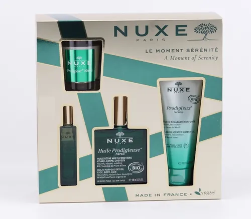 Nuxe A Moment of Serenity - Huile Prodigieuse Geschenkset - Gesichtsreinigung: 4-teiliges Set mit Multi-Purpose Dry Oil und duftenden Pflegeprodukten für ein entspannendes Wohlfühlerlebnis.