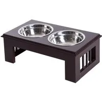 PawHut Futternapf Edelstahl, MDF - Näpfe & Futterautomaten: Stilvolle Hunde-Futterstation mit robustem MDF-Gehäuse und zwei rostfreien Edelstahlnäpfen, ideal für eine einfache Reinigung und Langlebigkeit.
