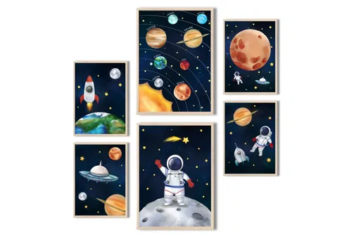 MeinBaby123® Poster Astronauten Bilder Kinderzimmer, Poster Kinderzimmer Deko, Babyzimmer Deko, Wandbilder, Wanddeko,  Astronauten,  Weltall