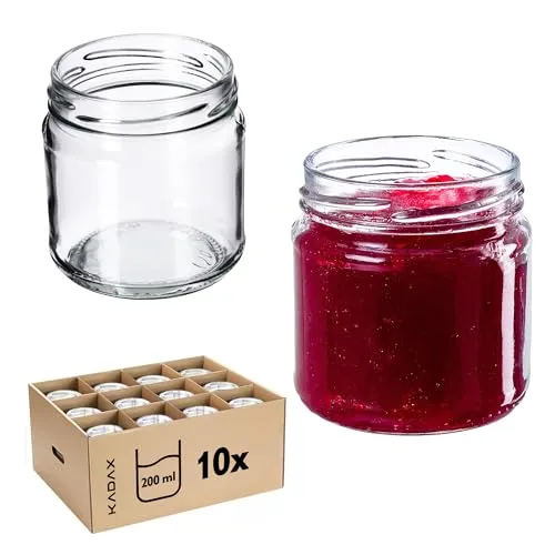 KADAX 10er Set Einmachgläser 200 ml Ohne Deckel Ø 66 mm – Dickwandige, luftdichte Dessertgläser, spülmaschinenfest, ideal für Marmelade & Eingemachtes