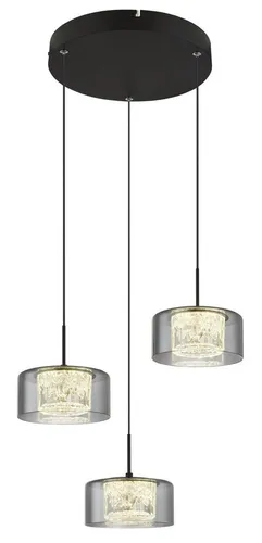 Pendellampe Hängelampe 3-flammig schwarz mit Rauchglas - Moderne Hängelampe für Esstische, 3-flammig, mit rauchfarbenem Glas und mattem Metall. Inkl. 24W LED für helles Licht (1600lm) und stilvolles Ambiente.