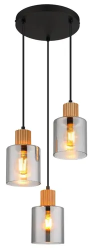Pendelleuchte ALEIDIS - 3-Flammig mit Holz & Rauchglas - Stilvolle Hängeleuchte für Esszimmer, mit elegantem Holzdesign und rauchfarbenem Glas. Ideal für gemütliche Beleuchtung, geeignet für 3xE27 Leuchtmittel (exkl.).