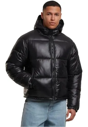 Urban Classics Herren Winterjacke Shiny Puffer Jacket, glänzende Steppjacke mit Reißverschluss, warme Daunenjacke mit Kapuze, Größen S - 5XL