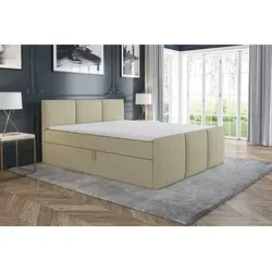 Boxspringbett RON 120 x 200 mit 2 Bettkästen und Topper - Beige - Stylisches Boxspringbett mit integrierter Bonellfederkernmatratze und zusätzlichem Topper für optimalen Schlafkomfort. Praktischer Bettkasten bietet Stauraum. Ideal für jedes Schlafzimmer.