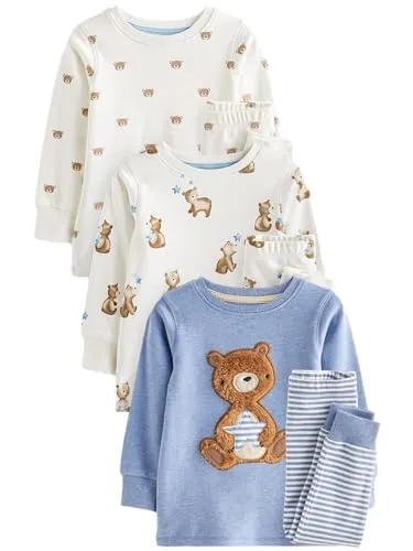 NEXT Jungen Kuschelpyjamas, 3er-Pack Light Blue Bear 110-116