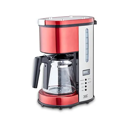 KHG Kaffeemaschine KA-114(MRE) in Rot – Praktische Filterkaffeemaschine mit 10 Tassen Kapazität - MODERN & PRAKTISCH ☕ Die KHG KA-114(MRE) Kaffeemaschine in Rot bereitet bis zu 10 Tassen Kaffee zu. Mit integrierter Wasserstandsanzeige und Abschaltautomatik ist sie ideal für den täglichen Einsatz in Ihrer Küche.