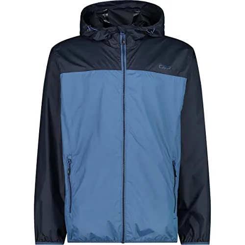 CMP Herren Regenjacke mit Kapuze, Staubiges Blau, Größe 54 - Funktionsjacke mit vollständig versiegelten Nähten, packbar und ideal für wechselhaftes Wetter, inklusive Aufbewahrungstasche und verstellbarer Kapuze.