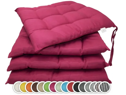 ZOLLNER Stuhlkissen fuchsia, 40x40x3 cm mit Bindebändern in rot von Zollner