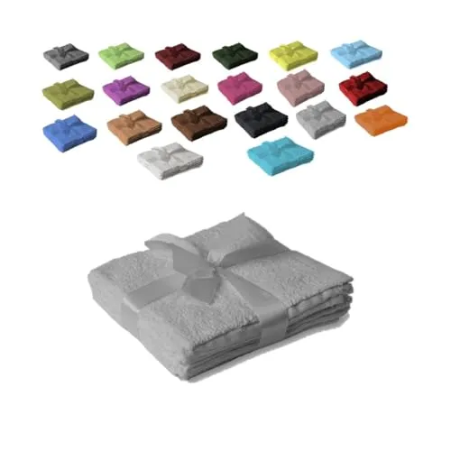 EXKLUSIV HEIMTEXTIL Handtuchserie im Set mit Schleife Marke Seiftuch 4er Set 30 x 30 cm Silber