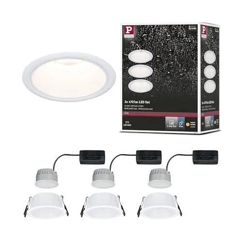 Paulmann 94870 LED Einbauleuchte 3-Step-Dim Cole 3er-Set - Einbauleuchten für das Bad, dimmbar mit drei Helligkeitsstufen und spritzwassergeschützt (IP44) für Feuchträume und Außenbereiche.