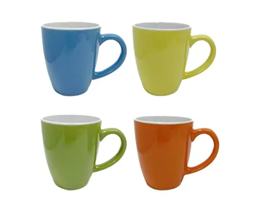 EuroDiscount Kaffeebecher Becher mit Henkel vierfarbig sortiert 4 Stück Set
