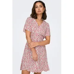 ONLY Damen Onlevida S/S Short Dress WVN Noos Kleid - Cloud Dancer, XL - Freizeitkleid für Damen mit normalem Schnitt, taillierbarem Gürtel und stylishen Allover-Print, ideal für lässige Anlässe.