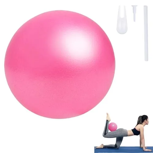 Keratobleem Kleiner Pilates Ball, Gymnastikball Klein,25 cm Rutschfester Fitnessball,mit aufblasbarem Strohhalm,Weicher Yoga Ball für Bauch und Schultertraining Balance Sport Pilates-Rosa
