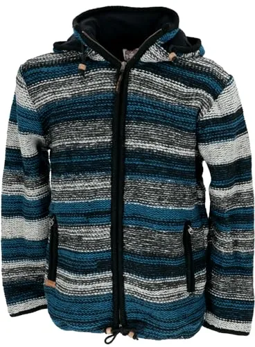 GURU SHOP Kuschelige Gefütterte Strickjacke - Modell 15, Herren XL - Wolljacke aus reiner Schafwolle, mit warmem Fleece gefüttert und abnehmbarer Kapuze. Ideal für kalte Wintertage mit praktischen Reißverschlusstaschen.