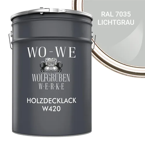 Holzfarbe W420 - Lichtgrau RAL 7035, 2,5L - Lacke für Innen- und Außenbereich, wasserbasiert, geruchsarm und UV-beständig. Ideal für Holzmöbel und bietet langanhaltenden Wetterschutz.